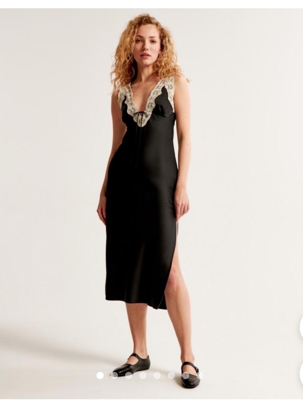 Abercrombie & Fitch Black Slip Dress with Cream Lace Trim